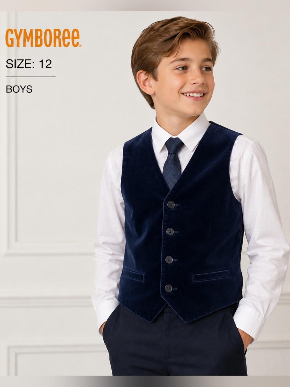 Gymboree Boys Size 12 Navy Blue Velvet Dress Vest Formal Holiday Wedding fashion